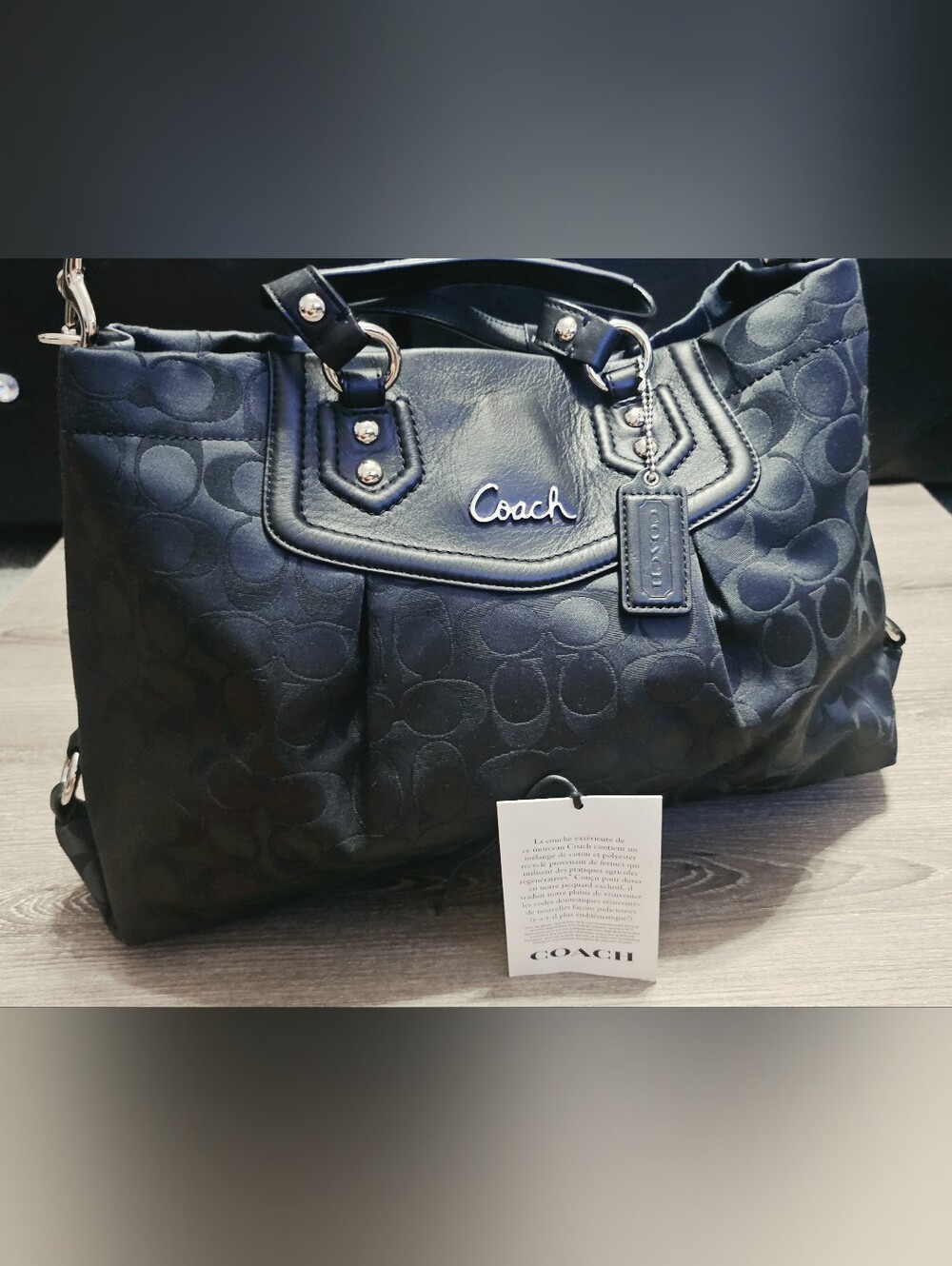Vint/Auth. Y2k Coach Ashley Sig. Jaquard Monogram C Satchel Black (F1281-F19244)